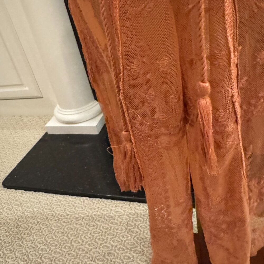 Blashe Burnt Orange Lace Mesh Kimono Duster – Size Large - Picture 3 of 10